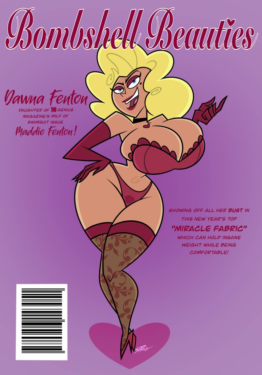 beauty_mark big_ass big_breasts blonde_female danny_phantom dawna_phantom genderswap_(mtf) hand_on_hip lingerie magazine_cover nickelodeon nicktoons samperez tagme