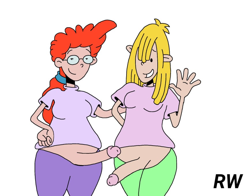 2futas accurate_art_style arm_around_partner artstyle_imitation big_penis blonde_hair breasts disney erection futa_only futanari hand_on_hip light-skinned_futanari light_skin looking_at_viewer nicky_anais_little pajama_pants pajamas penis pepper_ann pepper_ann_pearson rarewaifus red_hair smile standing waving