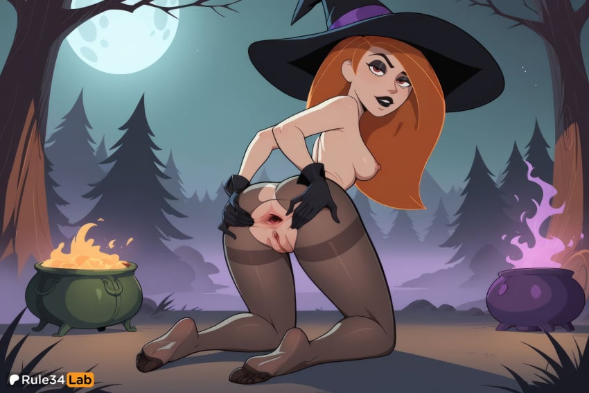 1girls ai_generated anus artist_name ass black_gloves black_headwear black_pantyhose breasts disney disney_channel feet fire forest full_moon gloves green_hair halloween hat hi_res kim_possible kimberly_ann_possible kneeling legs lipstick long_hair looking_at_viewer looking_back makeup medium_breasts moon nature night nipples no_shoes orange_hair outdoors pantyhose presenting pussy red_hair rule34lab sky soles solo spread_anus spread_ass spread_pussy thighband_pantyhose toes topless torn_clothes torn_pantyhose tree uncensored witch_hat