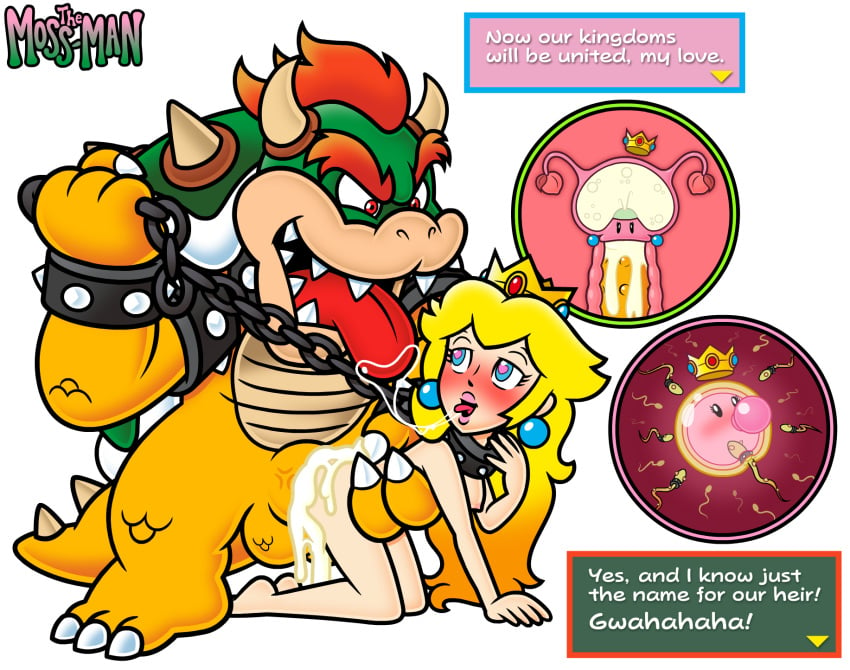 accurate_art_style bowser chain_leash creampie doggy_style dominant_male excessive_cum filled_womb happy_female heart-shaped_pupils human_on_anthro impregnation looking_pleasured loving_gaze making_love male/female mario_(series) naked_female ovaries ovum ovum_with_face penis_in_pussy princess_peach saliva_string satisfied_look sex speech_bubbles sperm_cell sperm_meets_ovum submissive_female the_moss-man unusual_sperm_cell villain_on_heroine