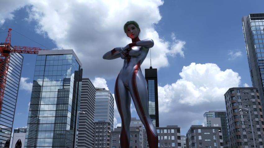 3d big_breasts breasts building buildings cosplay giantess thick_thighs thighs ultraman_(franchise) ultraman_r/b ultrawoman_grigio