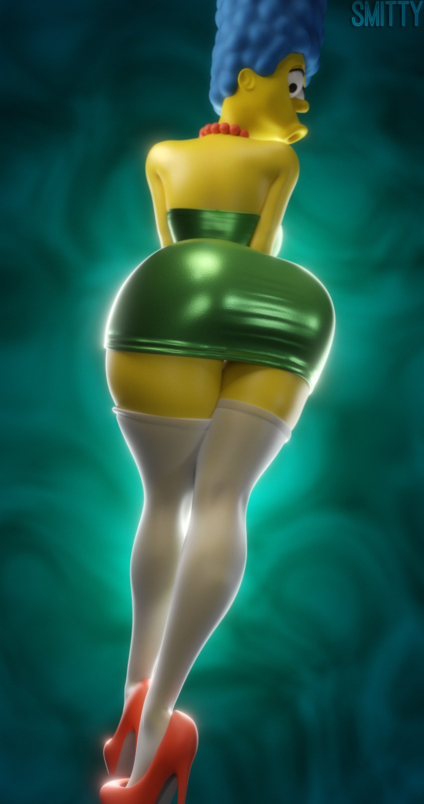 3d 3d_(artwork) ass blender_(software) large_ass looking_back marge_simpson open_mouth short_dress smitty34 the_simpsons thick_thighs voluptuous voluptuous_female