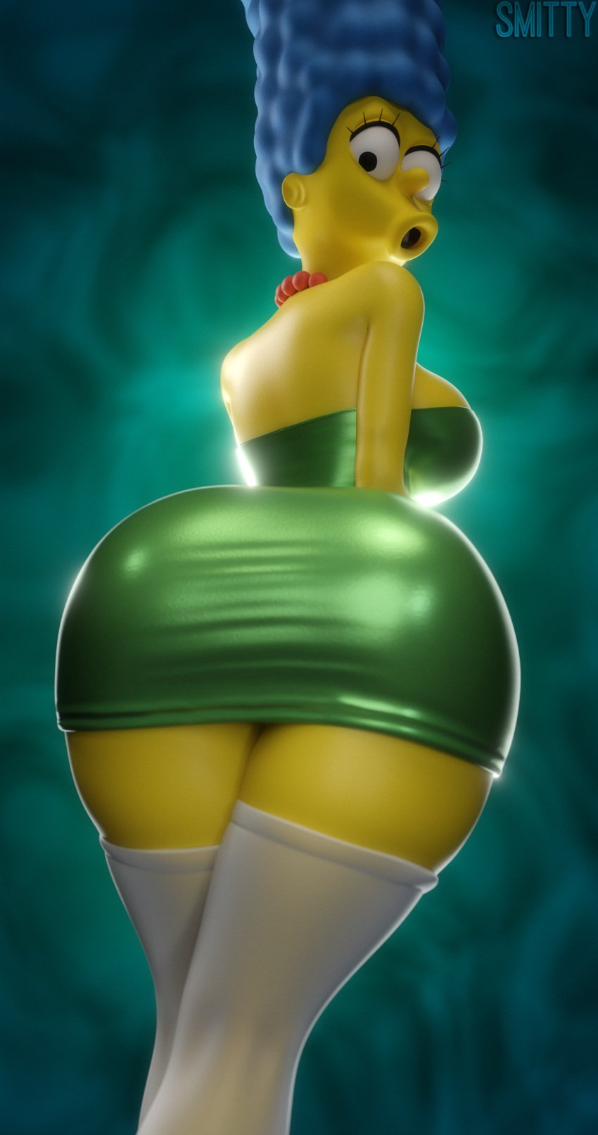 20th_century_studios 3d accurate_art_style ass blender_(software) female large_ass looking_back marge_simpson open_mouth short_dress smitty34 the_simpsons thick_thighs voluptuous voluptuous_female yellow_body yellow_skin