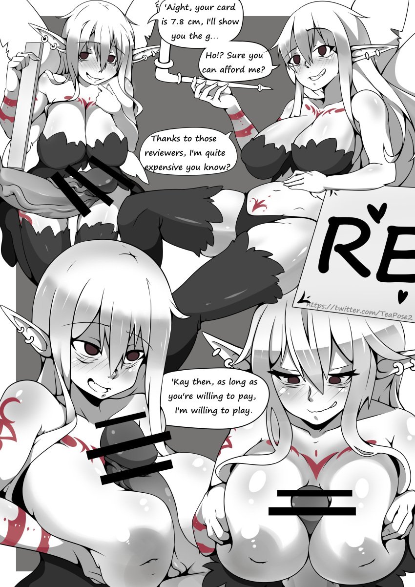 absurd_res aloe_(ishuzoku_reviewers) areola big_breasts biped blush breast_play breasts censored clothed clothing dialogue ear_piercing english_text eyelashes fairy female genitals hair hi_res interspecies_reviewers inverted_nipples ishuzoku_reviewers legwear male male/female nipples panties penis piercing pupils sex simple_background smile speech_bubble teapose2 text thick_thighs thigh_highs three-quarter_view titjob underwear