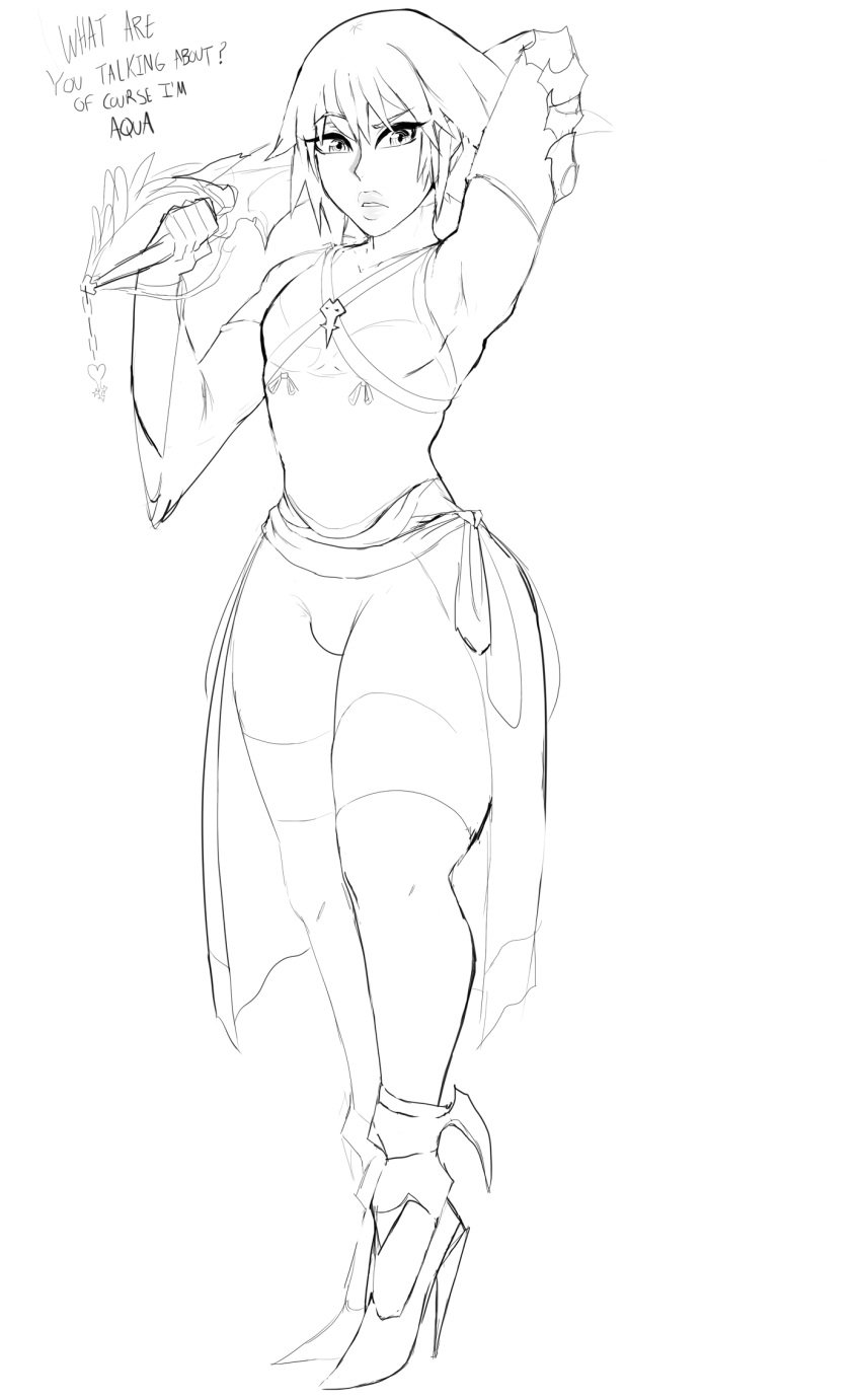 1boy aqua_(kingdom_hearts) big_ass bulge color_request cosplay crossdressing disney femboy high_heels hypnosis kingdom_hearts male male_only mind_control monochrome riku rough_sketch solo square_enix trap
