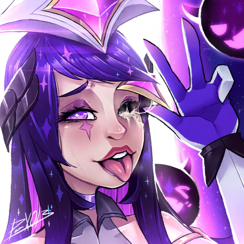 2021 cum cum_in_eye eye_socket league_of_legends multi_(league_of_legends) panteon013 peace_sign riot_games star_guardian star_guardian_series star_guardian_syndra syndra tongue_out