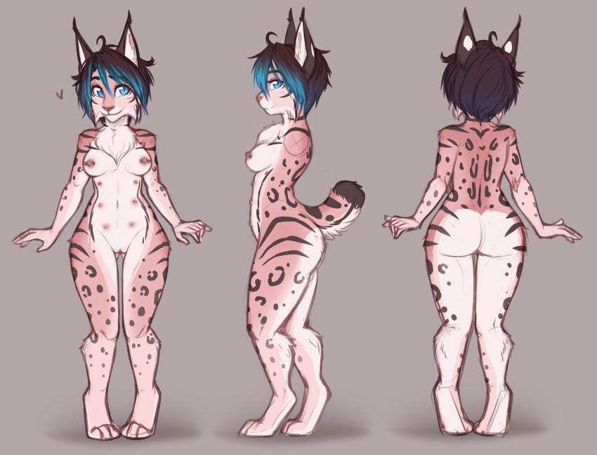 2018 4_toes 5_fingers 8_nipples anthro areola ass big_butt black_hair blue_eyes blue_hair breasts brown_fur catnamedfish cheek_tuft digitigrade feline female fish_(catnamedfish) fur hair heart lynx mammal model_sheet multi_nipple multicolored_fur multicolored_hair nipple_piercing nipples piercing pussy short_hair short_tail small_breasts solo spots spotted_fur striped_fur stripes toes tuft two_tone_hair wide_hips