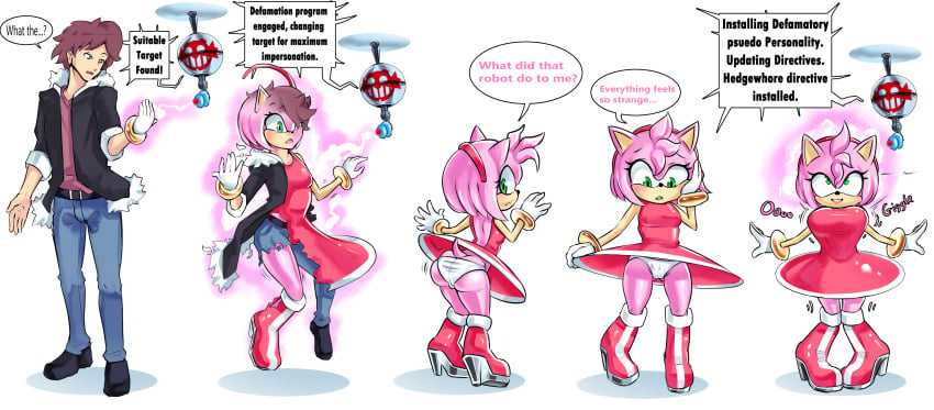 amy_rose anthro bimboaudino bimbofication bimbovaporeon breast_growth breasts dr_robotnik english_text gender_bender gender_transformation genderbent genderswap_(mtf) heat hedgehog hedgehog_girl hedgehog_humanoid horny horny_female identity_death mind_control mtf_transformation original_character pink_fur red_dress rule_63 sonic_(series) sonic_the_hedgehog_(series) text transformation transformation_sequence