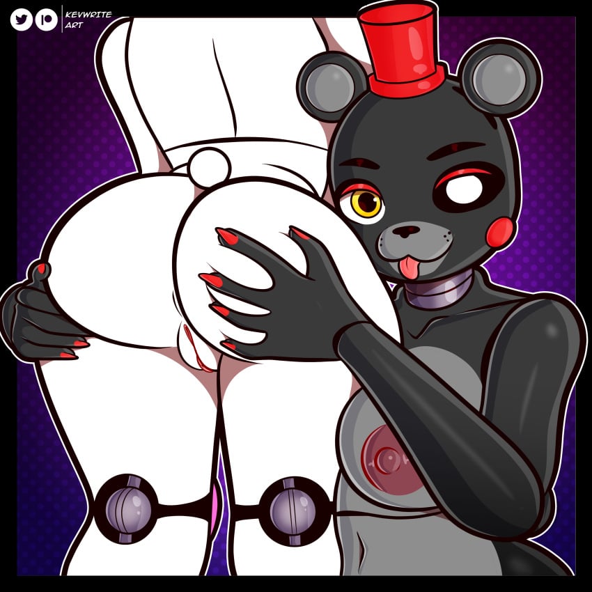 absurd_res animatronic anthro ass bear black_body black_sclera breasts butt_grab duo female female/female five_nights_at_freddy's freddy_fazbear's_pizzeria_simulator freddy_fuckbear's_cathouse_(kevwrite) grey_body hand_on_butt helpy helpy_(fnaf) hi_res kevwrite lefty_(fnaf) machine mammal nipples pink_body robot rule_63 scottgames tongue white_body yellow_eyes