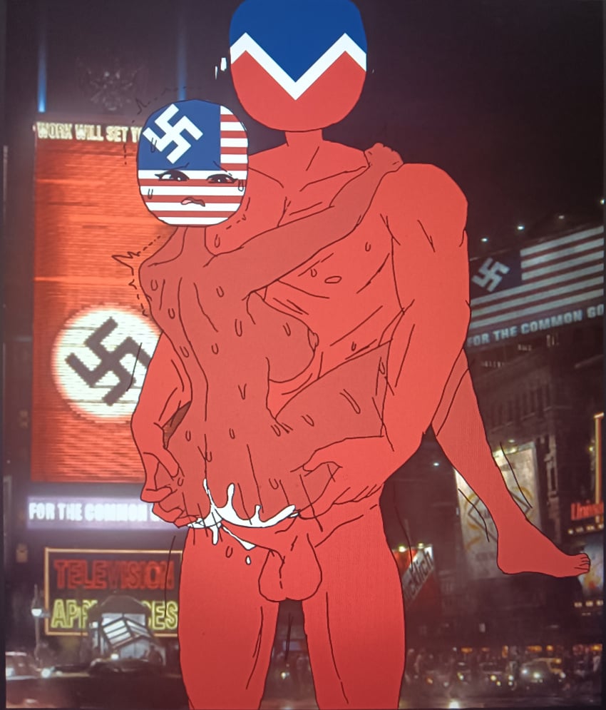 1boy 1girls big_cock carrying_partner countryhumans countryhumans_girl cum edit excessive_cum female flawsystyle male muscular_male nazi red_body shaking short_female swastika tall_male tears tears_of_pleasure trembling_ass trembling_legs trembling_lines united_states_of_america_(countryhumans) worried wrapping_around