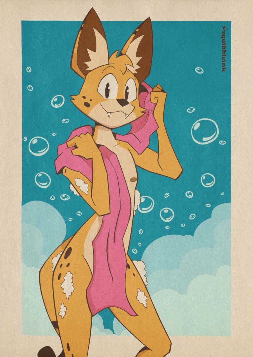 1boy anthro anthro_only bubbles feline furry male male_only nude squibble_ink tagme towel