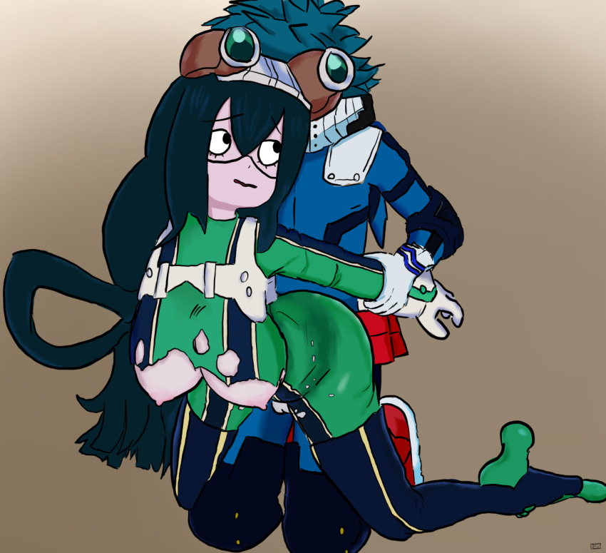 animal_humanoid arm_pull ass big_breasts big_butt bodysuit breasts clothed clothing doggy_style duo female footwear from_behind_position gloves handwear hero_outfit_(mha) hi_res human human_on_humanoid humanoid interspecies izuku_midoriya legwear male male/female mammal my_hero_academia partially_clothed red_clothing red_footwear red_shoes sex shoes skinsuit stockings teztaz tight_clothing torn_clothing tsuyu_asui