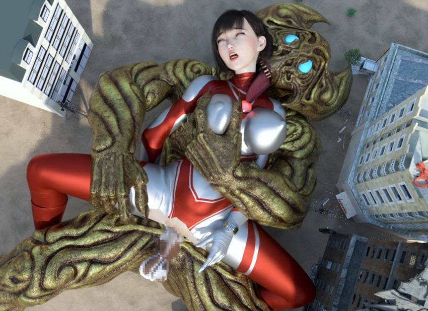 3d alien alien_girl alien_humanoid breasts building building_destruction building_sex city cum cum_in_pussy cum_inside female female_penetrated heroine human losing losing_fight rape tight_clothing ultraman_(franchise) ultrawoman ultrawoman_katia