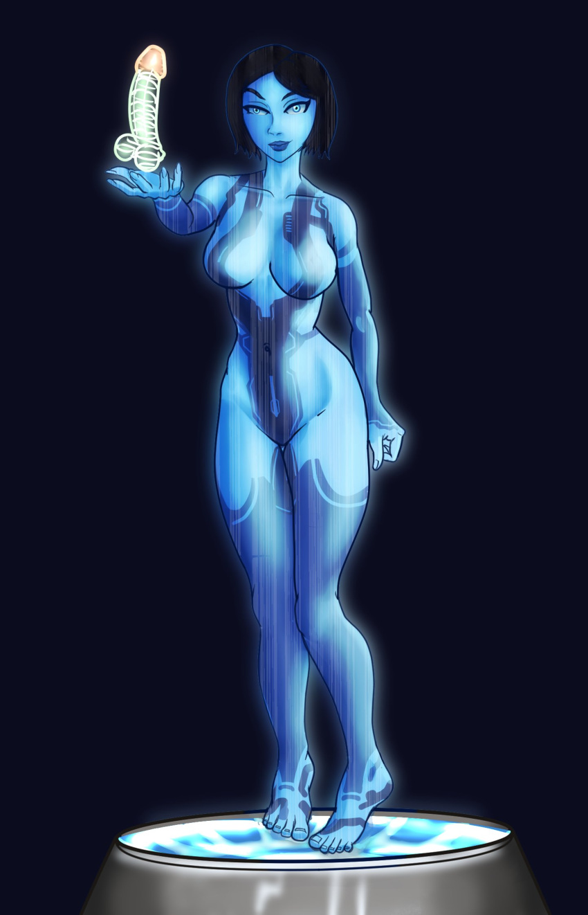 2d 2d_(artwork) big_breasts blue_body blue_skin bob_cut breasts cortana curvaceous curvy curvy_figure dildo drawn female halo_(series) hourglass_figure solo solo_female thick_thighs video_games