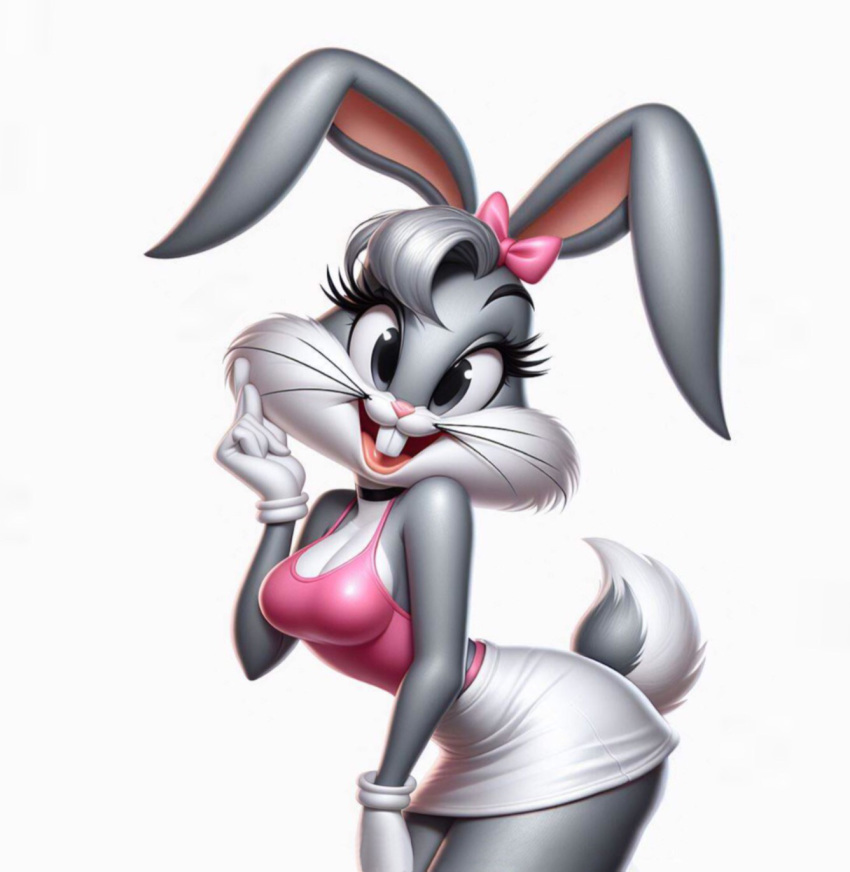 1girls ai_generated breasts bugs_bunny edited feminine_pose feminization halter_top looney_tunes miniskirt mtf_transformation preppy rule_63