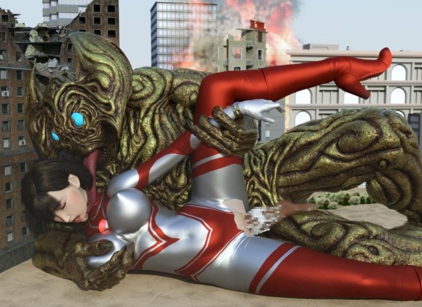 3d alien alien_girl alien_humanoid breasts building building_destruction building_sex city cum cum_in_pussy cum_inside female female_penetrated heroine human losing losing_fight rape tight_clothing ultraman_(franchise) ultrawoman ultrawoman_katia