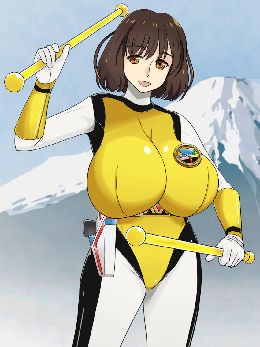 belt breasts heroine large_breasts sara_tokimura showa_era super_sentai thick_thighs weapon yellow_flash