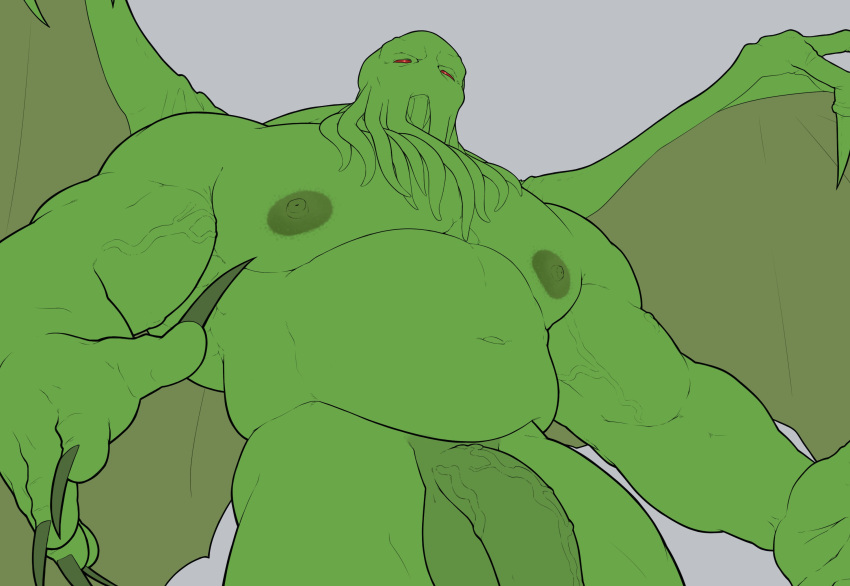 anthro balls cthulhu cthulhu_mythos deity genitals h.p._lovecraft hi_res literature looking_at_viewer looking_down lustful_desires male monster musclegut muscular nameless_(lustful_desires) nude nude_male penis public_domain saggy_balls solo stangun vein veiny_muscles veiny_penis wings