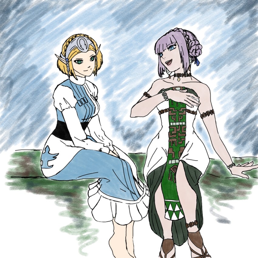 2girls braided_hair clothes_swap crossover female female_only laeticia_aucerius multiple_girls nintendo princess_zelda square_enix star_ocean star_ocean_the_divine_force tears_of_the_kingdom the_legend_of_zelda xieathe zelda_(tears_of_the_kingdom)