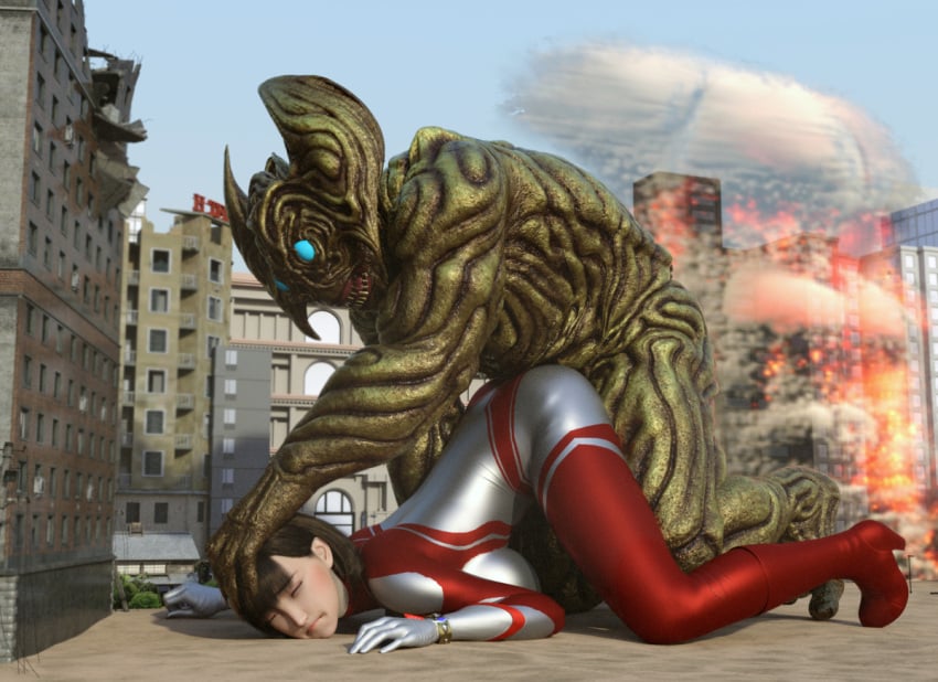 3d alien alien_girl alien_humanoid breasts building building_destruction building_sex city female female_penetrated heroine human losing losing_fight rape tight_clothing ultraman_(franchise) ultrawoman ultrawoman_katia