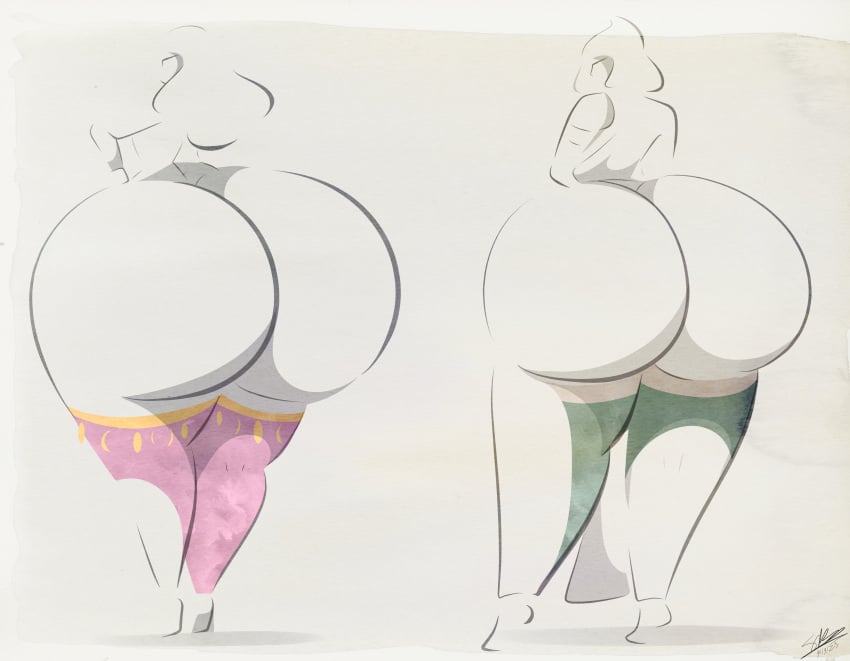 2girls ass ass_body female female_only hyper_ass minimalist multiple_girls selaiki sparks_spectrum stockings thighs