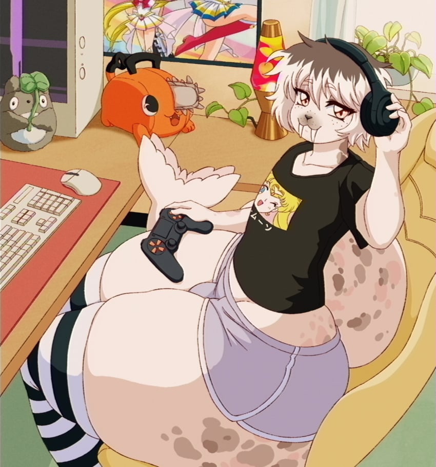 anthro ass big_ass big_butt big_tail bishoujo_senshi_sailor_moon bottomwear bulge butt chai_(lucidinbed) chainsaw_man chair clothing collarbone computer computer_mouse curvaceous curvy desk femboy fenrir_brown freckles girly hair headphones hi_res huge_butt huge_hips hyper hyper_ass joystick keyboard lava_lamp legwear looking_at_viewer male male_only mammal my_neighbor_totoro on_chair red_eyes room seal seductive shirt shorts small_waist solo spotted_body stockings studio_ghibli t-shirt tail text thick_ass thick_thighs totoro underwear wide_hips