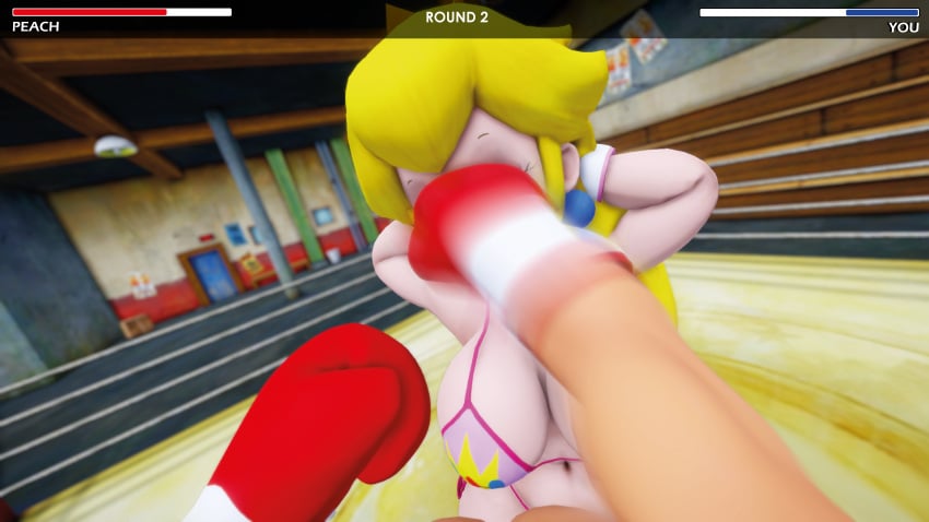 1boy 1girls 3d 3d_(artwork) armpits big_breasts big_thighs bikini boxing boxing_gloves boxing_ring breasts cleavage closed_eyes curvy earrings female female/female female_focus fight gameplay_mechanics gloves gym hud indoors ineffective light_skin light_skinned_female light_skinned_male male/female male_pov mario_(series) mixed_boxing mmd nintendo pink_bikini pink_boxing_gloves pink_gloves pov_male princess princess_peach punching_face red_boxing_gloves red_gloves ryona strong_woman swimsuit thick thick_hips thick_thighs thighs ultimabox wide_hips