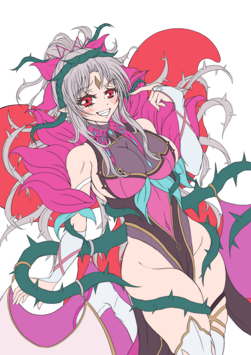 1girls alternate_costume bare_thighs bodystocking boots breasts bridal_gauntlets covered_navel dress fairy fairy_wings female female_only fire_emblem fire_emblem_heroes grey_hair grin large_breasts leotard long_hair looking_at_viewer nintendo official_alternate_costume pelvic_curtain plumeria_(fire_emblem) plumeria_(rapturous_dream)_(fire_emblem) pointy_ears ponytail red_eyes sideboob smile solo thick_thighs thigh_boots thighs thorns violet_migu18 wings