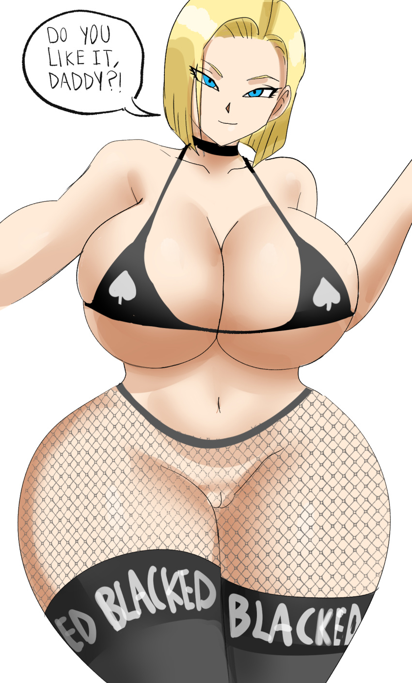 1girls android_18 blacked blacked_clothing blackedpawg18 blonde_hair dark-skinned_male dragon_ball dragon_ball_super dragon_ball_z female female_only fishnets interracial netorare queen_of_spades solo