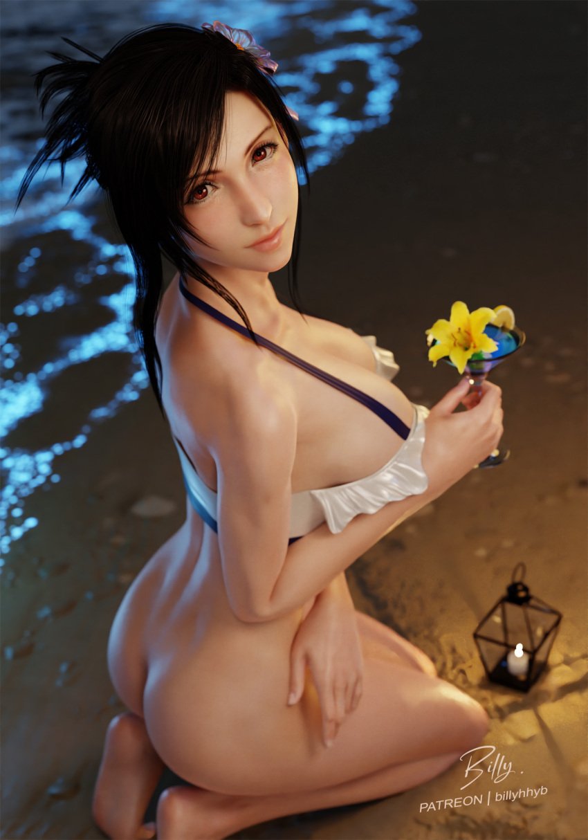 3d ass big_breasts bikini bikini_top billyhhyb black_hair bottomless breasts bubble_butt busty cleavage female female_focus female_only final_fantasy final_fantasy_vii hourglass_figure kneeling large_breasts long_hair rear_view red_eyes sideboob tagme tifa_lockhart tifa_lockhart_(shining_spirit) wide_hips