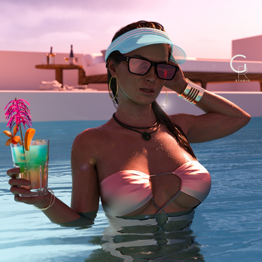 3d bikini busty female female_focus female_only giorgio_rendering lara_croft lara_croft_(survivor) pool sunglasses tagme tinted_eyewear tomb_raider tomb_raider_(survivor) wet wet_body wet_skin