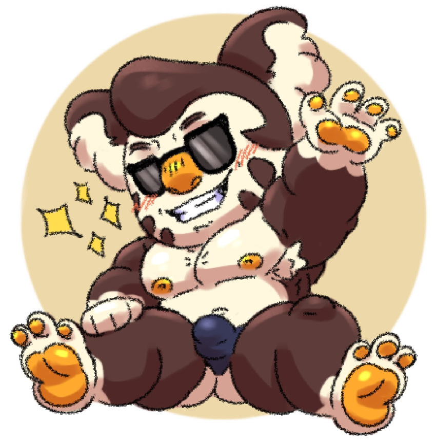 animal_crossing anommyself anthro balls blush bulge eugene_(animal_crossing) flaccid furry koala male male_only nintendo penis sitting solo solo_male sunglasses