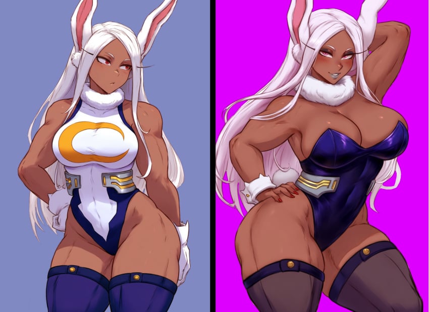 ai_generated bimbo bimbofication bimbofied brainwashing bunnysuit female krystalizedart leotard miruko my_hero_academia rumi_usagiyama tagme thighhighs transformation