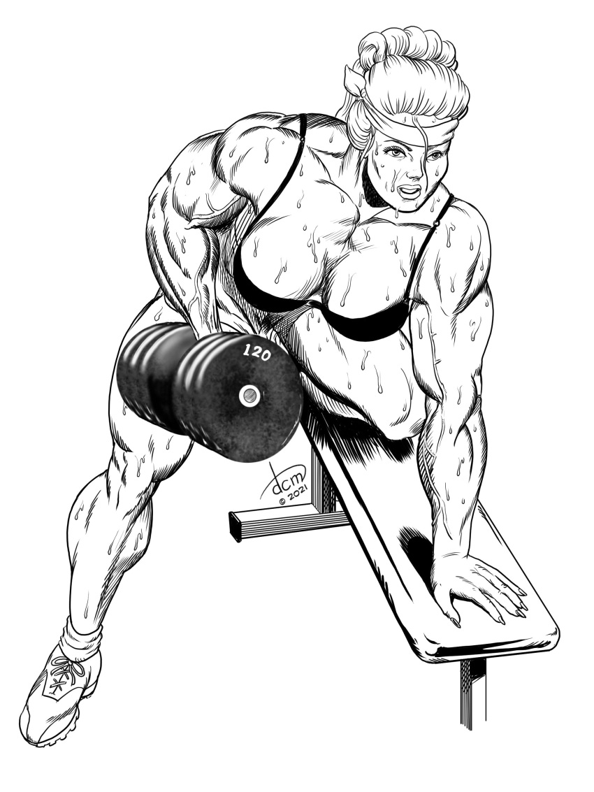 abs biceps big_breasts big_muscles breasts dcmatthews female hair large_breasts large_muscles muscles muscular_arms muscular_female muscular_legs muscular_thighs pecs weights