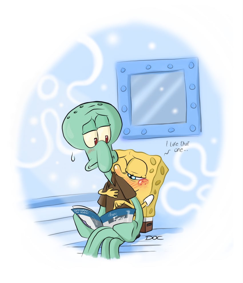 2boys anthro blush cephalopod doc1999 fanart freaky_ward gay hugging hugging_from_behind male male_only nickelodeon non-human non-human_only octopodiform octopus pastel sea_sponge spongebob_squarepants spongebob_squarepants_(character) squidward_tentacles toony