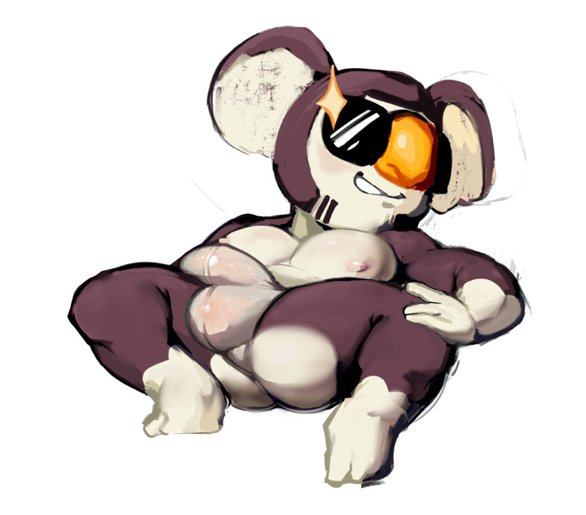 animal_crossing anthro balls bulge eugene_(animal_crossing) flaccid furry koala lying_on_back male male_only nintendo pec_ra penis solo solo_male sunglasses