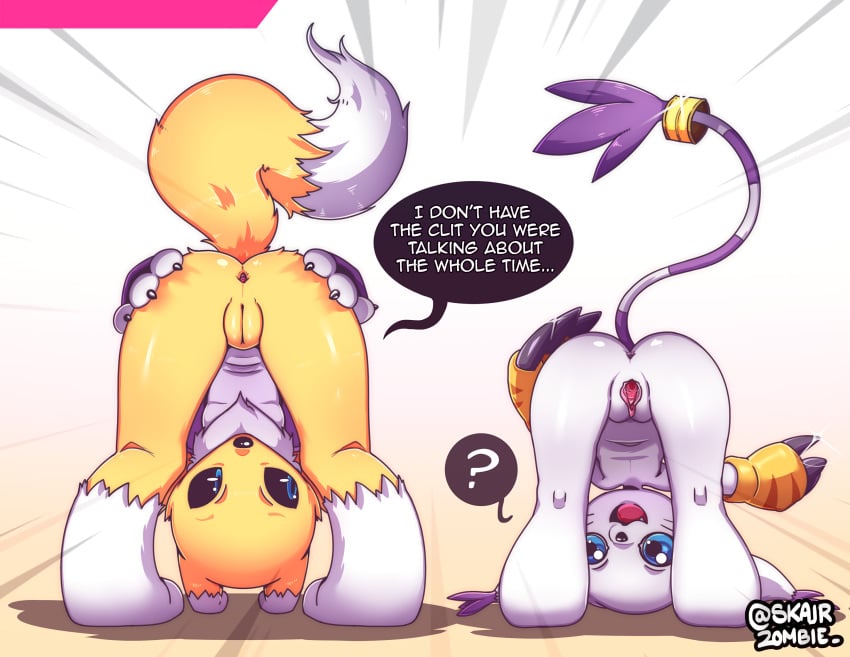 2girls adventure bent_over blue_eyes circumcision clitoris cut digimon female female_genital_mutilation female_only furry furry_only furry_tail gatomon pussy renamon tagme tail tailmon tamers text uncensored uncut