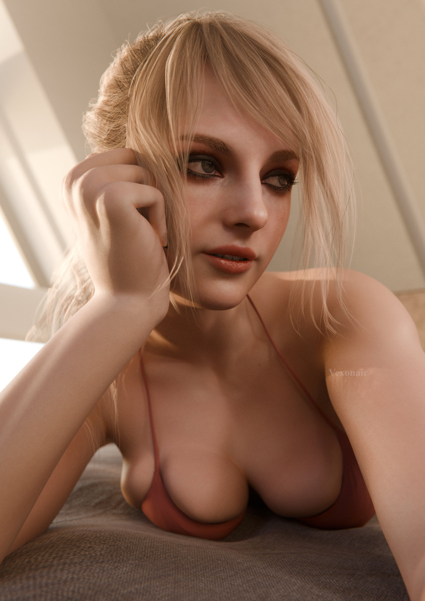 1girls 3d ashley_graham ashley_graham_(ella_freya) big_breasts blonde_female blonde_hair busty capcom female female_only huge_breasts large_breasts light-skinned_female light_skin resident_evil resident_evil_4 resident_evil_4_remake selfie vexonair