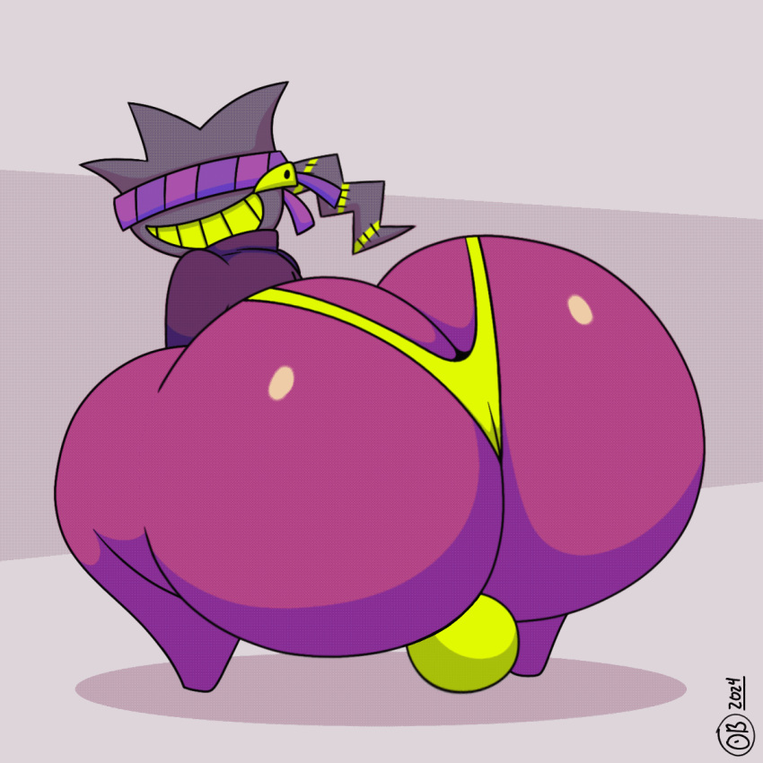 2024 animated ass_cleavage ass_focus blindfold breathotter butt_crack commission digital_media_(artwork) hyper_butt male mega_banette pokemon pokemon_(species) solo tagme thong twerking ykk_(zippedlippz)