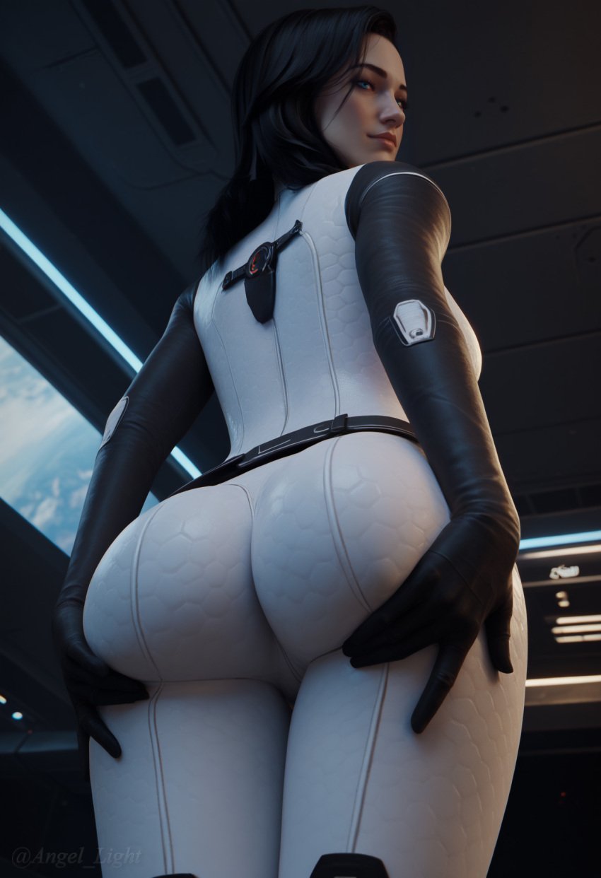 1girls ai_generated angel_light_(artist) artist_name ass ass_focus ass_grab bioware black_hair blue_eyes bodysuit female female_only from_behind from_below hexagonal_pattern mass_effect_2 mass_effect_3 massive_breasts miranda_lawson solo source_removed source_request suit