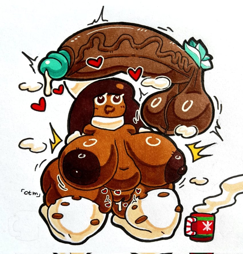 1boy 1girls 2024 2d_(artwork) almost_naked alter alternate_ass_size alternate_body_type alternate_breast_size ass breasts canon_couple cocoa_cookie cookie_run cookie_run_kingdom cute cute_eyes cute_face drooling fat_ass fat_butt female giant_breasts giant_penis heart heart_eyes hot_chocolate large_breasts larger_male mint_choco_cookie mr.ctm steam thick_thighs thighhighs thighs tits_out