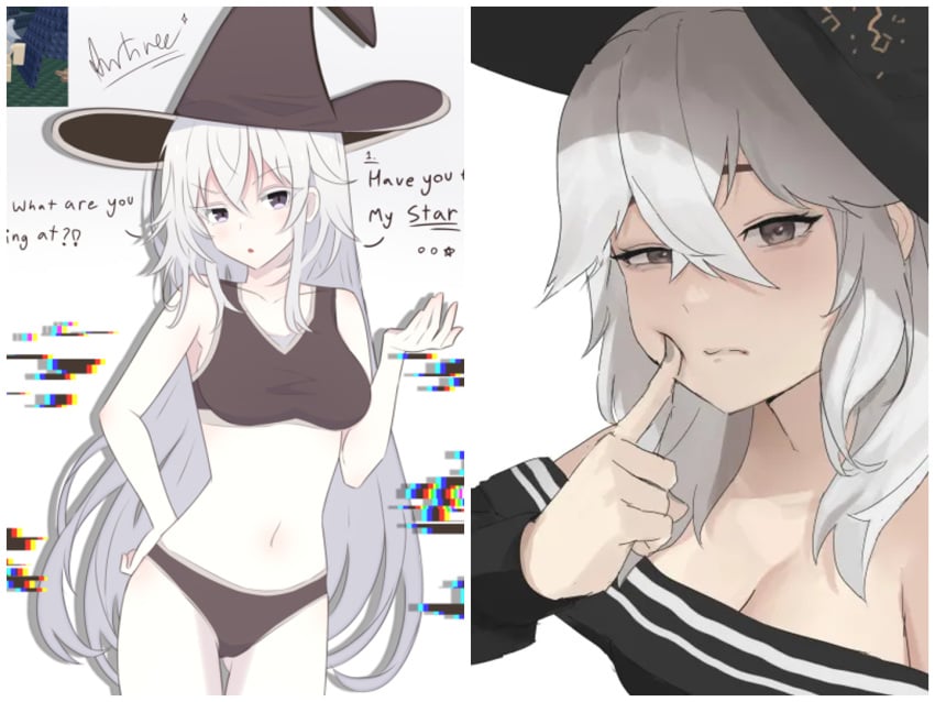 bra sol's_rng stella_(sol's_rng) white_hair witch_hat