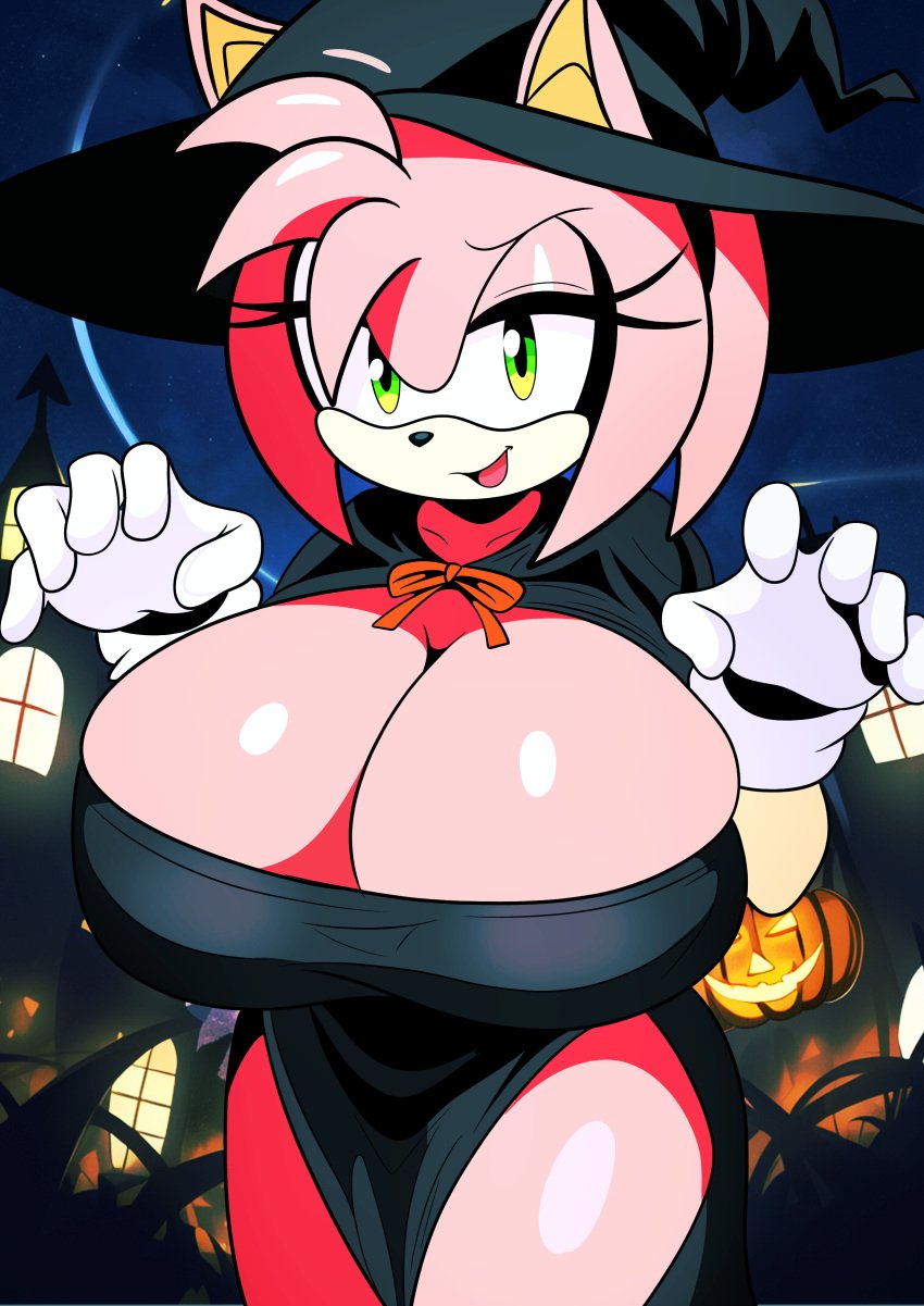 2024 amy_rose curvy_figure furry_funnychan halloween horny_female sonic_(series) trick_or_treat voluptuous_female witch_costume