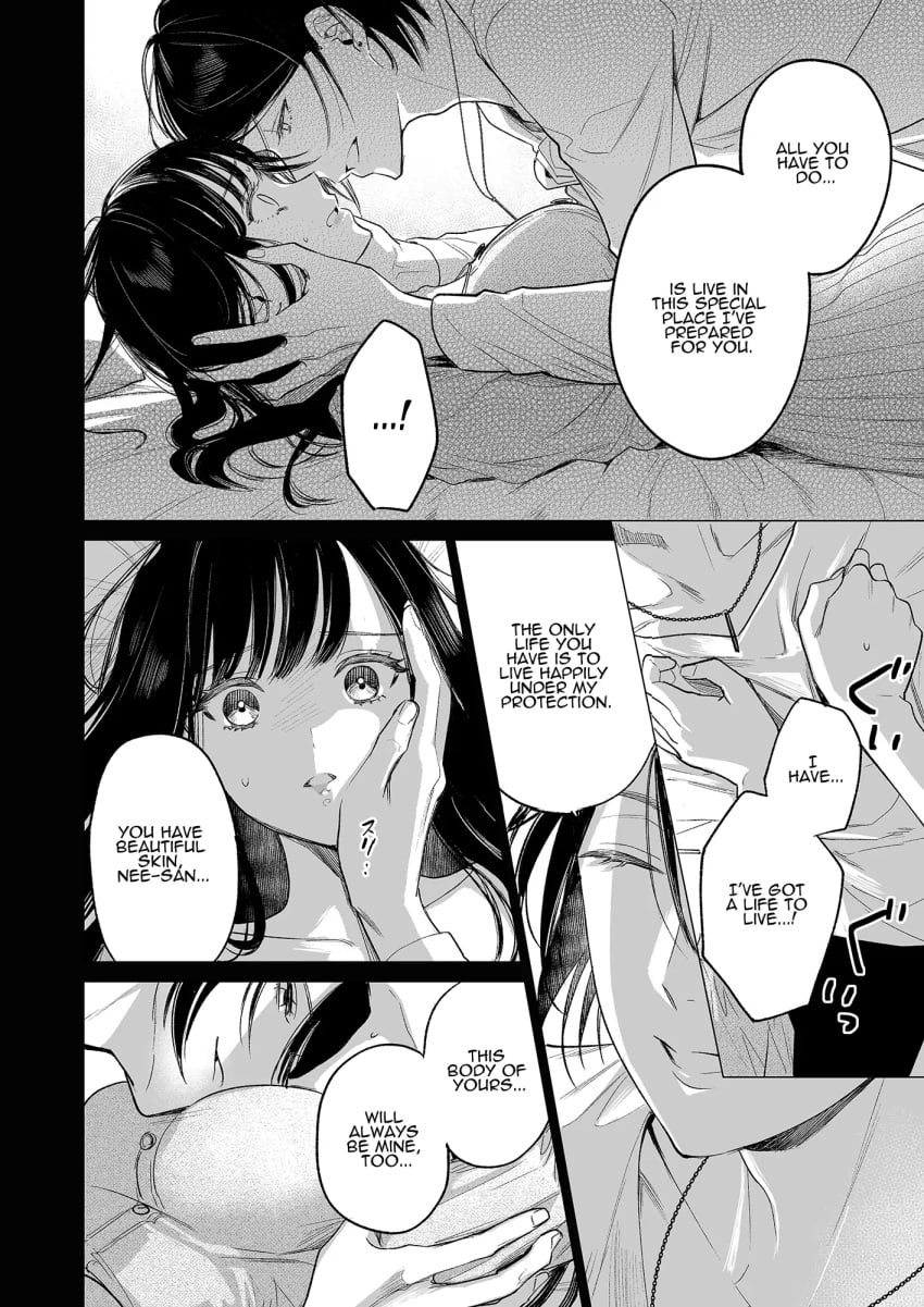 ! ...! 1boy1girl bangs big_breasts black_hair bratty_correction brother brother_and_sister coercion compliment complimenting_partner concerned face_between_breasts face_in_ass fully_clothed grab_arm hair_between_eyes hand_on_armpit hand_on_cheek incest incestuous light_eyes light_skin long_hair male/female medium_hair on_bed overpowered owned protection protector resisting romantic scared shocked_expression sibling_romance siblings sister skinny_female skinny_male smile