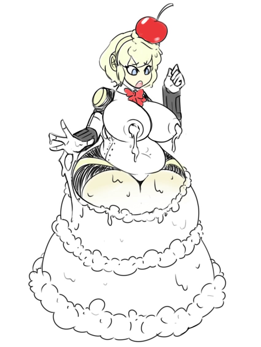 aegis_(persona) aigis_(persona) android cake cake_girl colored fat female female_only food_girl lactation large_breasts persona persona_(series) persona_3 sealguy shin_megami_tensei solo solo_female thick transformation