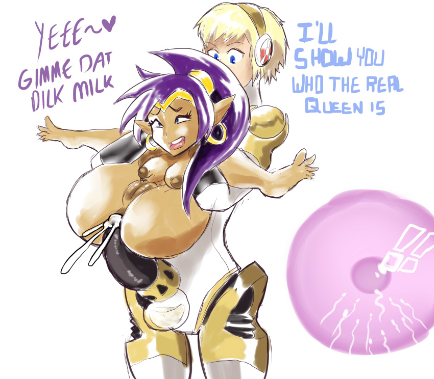 1futa 1girls aegis_(persona) aigis_(persona) anal anal_sex android blonde_hair breasts brown-skinned_female colored completely_nude completely_nude_female crossover cum cum_in_ass cum_inside dark_skin dialogue earrings female full_nelson full_nelson_(legs_held) full_nelson_anal futa_on_female futanari genie gynoid half-human hoop_earrings human impregnation intersex long_hair megami_tensei pale_skin persona persona_(series) persona_3 ponytail purple_hair pussy shantae shantae_(character) smooth_skin standing_full_nelson text wayforward