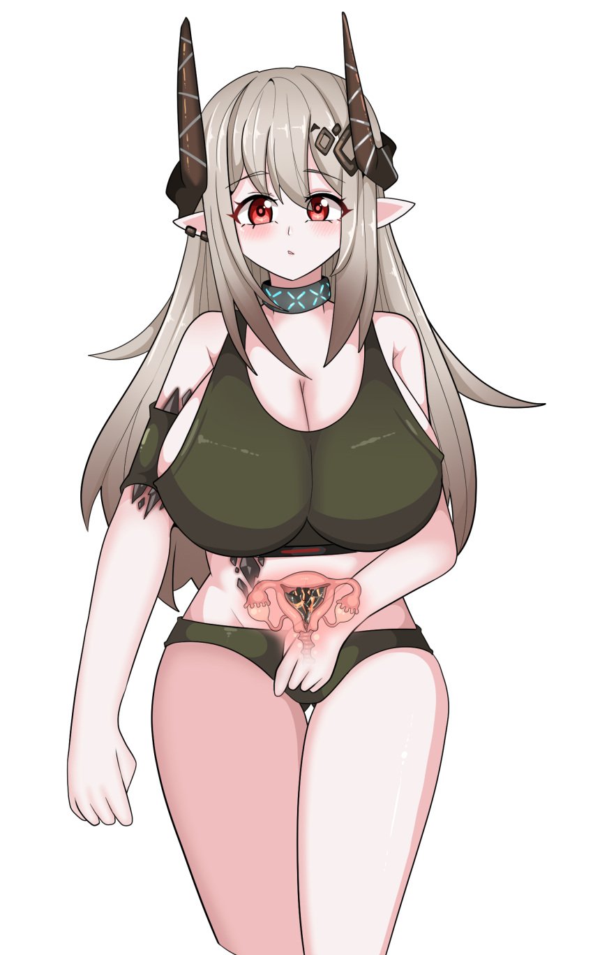 1girls arknights blush bra breasts cleavage clothing creature_inside cross_section domaniax early_pregnancy fallopian_tubes female fetus green_bra green_panties insects interspecies interspecies_pregnancy large_breasts larva legs_together long_hair matching_underwear mudrock_(arknights) open_mouth ovaries panties pointy_ears pregnant pregnant_with_multiples red_eyes standing uterus wide_hips x-ray