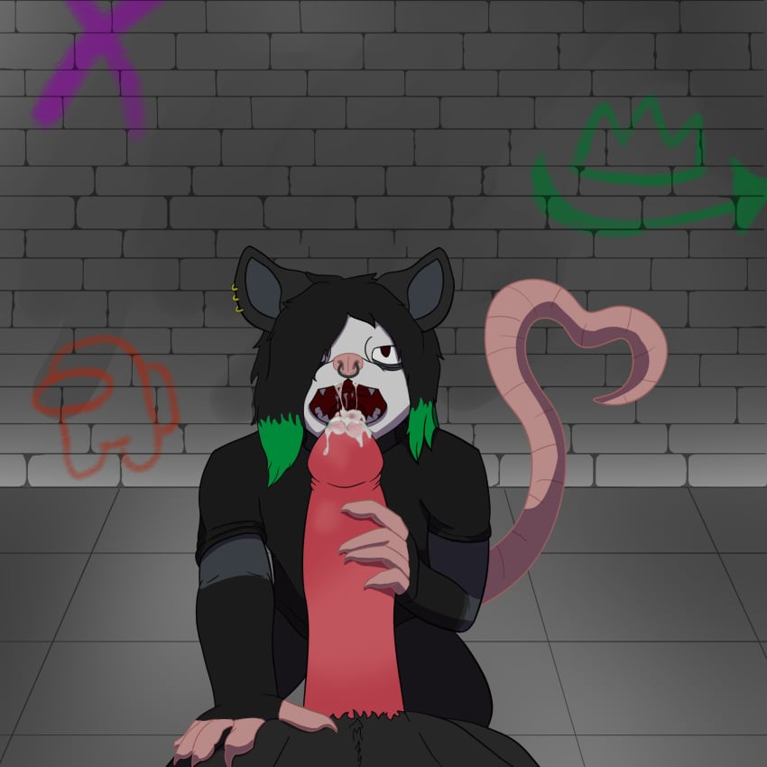 1:1 absurd_res american_opossum among_us anthro big_penis bodily_fluids cum cum_in_mouth cum_inside duo erection fellatio first_person_view genital_fluids genitals graffiti graffiti_on_wall hand_on_penis hi_res innersloth male male/male male_pov mammal marsupial open_mouth oral penile penis piercing public sex tail zarter