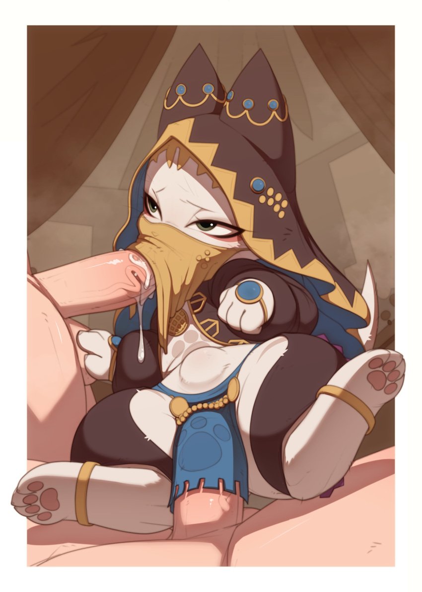 absurd_res anthro anthro_penetrated biped bodily_fluids brown_body capcom clothing cum erection felid felyne female female_penetrated genital_fluids genitals group hi_res human human_on_anthro human_penetrating human_penetrating_anthro interspecies kekitopu leaking_cum lynian male male/female male_penetrating male_penetrating_female mammal monster_hunter multicolored_body oral oral_penetration palico pawpads penetration penile penile_penetration penis pupils sex trio vaginal_penetration vaginal_penetration veil white_body