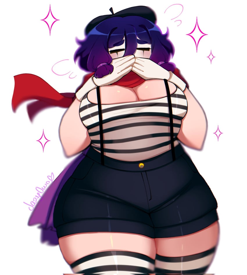 booty_shorts curvy_figure jazy_(avatar) jazyowo mime striped_legwear thick thick_thighs thigh_gap thighhighs